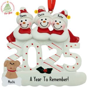 Personalized 2025 Family Of Three And Dog Keepsake Ornament
