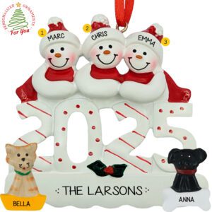 Personalized 2025 Family Of Three With Dog And Cat Keepsake Ornament