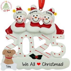 Family Of Three And Dog Love Christmas 2025 Keepsake Ornament