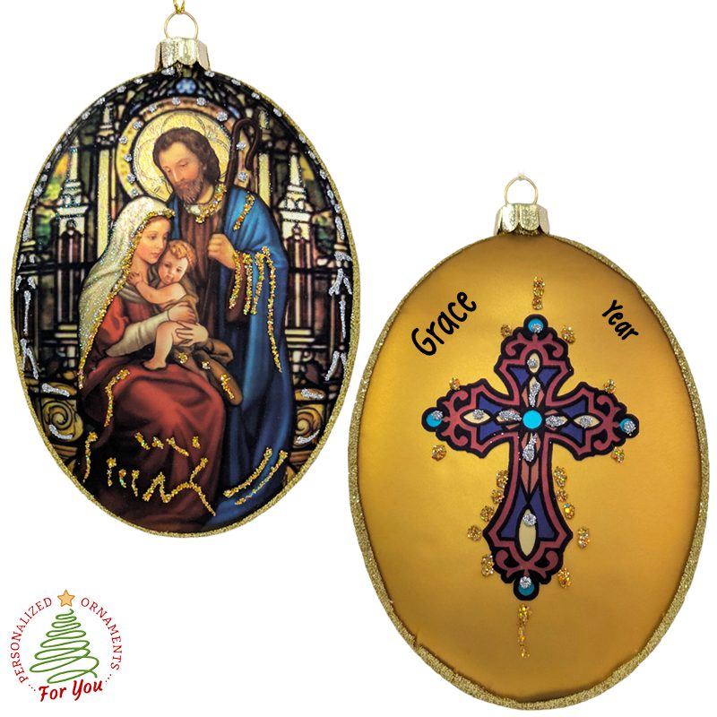 Personalized Holy Family Stained Glass Christmas Ornament GOLD ...