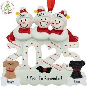 Personalized 2025 Family Of Three And 2 Dogs Keepsake Ornament