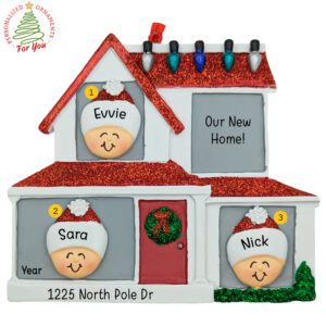 Personalized Family Of 3 In New Home Glittered Keepsake Ornament