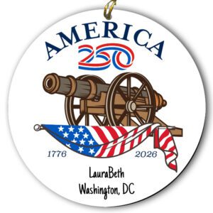 Personalized 250th Anniversary Of The USA CANNON And Flag Ornament