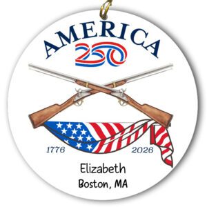 Personalized 250th Anniversary Of The USA RIFLES And Flag Ornament