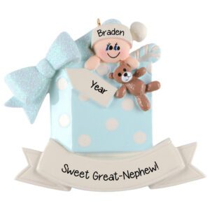 Sweet Great-NEPHEW In Glittered BLUE Present Personalized Ornament