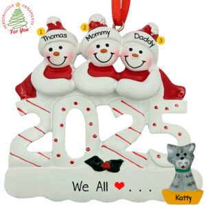 Family Of Three Loves Their Cat Christmas 2025 Keepsake Ornament