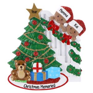 Single Parent And 1 Child Peeking Around Tree Ornament African American