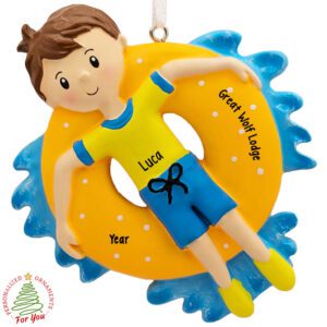 Water Park Souvenir BOY In Tube Colorful Personalized Ornament