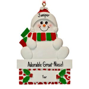 Personalized Adorable Great Niece Snowman On Mantle Ornament