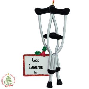 Personalized Silver Crutches With Holly Glittered Keepsake Ornament