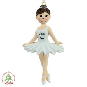 Personalized Female Ballerina WHITE Tutu Keepsake Ornament
