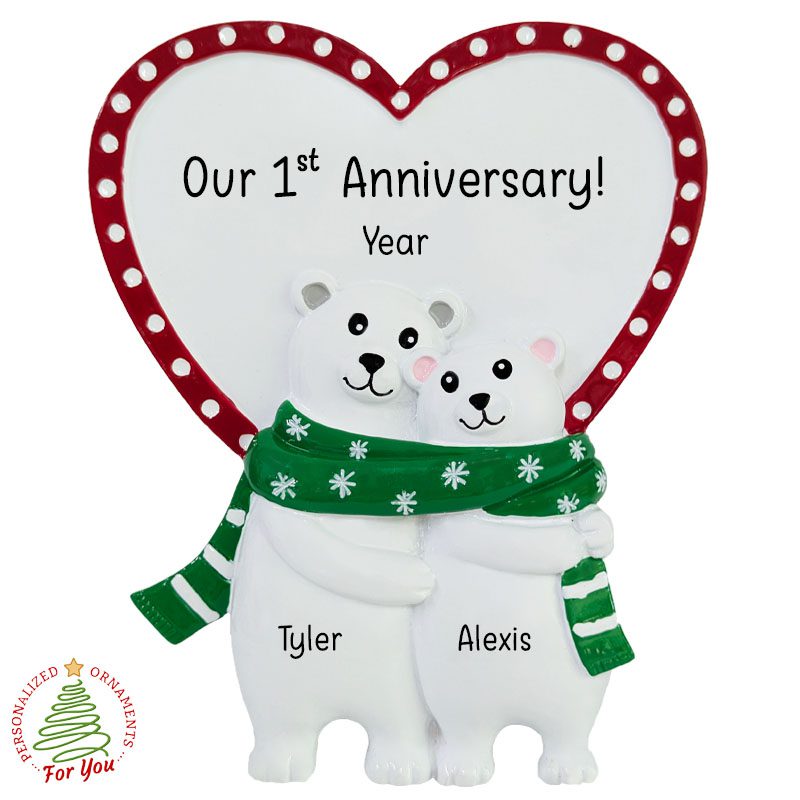 Personalized Anniversary Polar Bear Couple Tabletop Keepsake with Heart ...