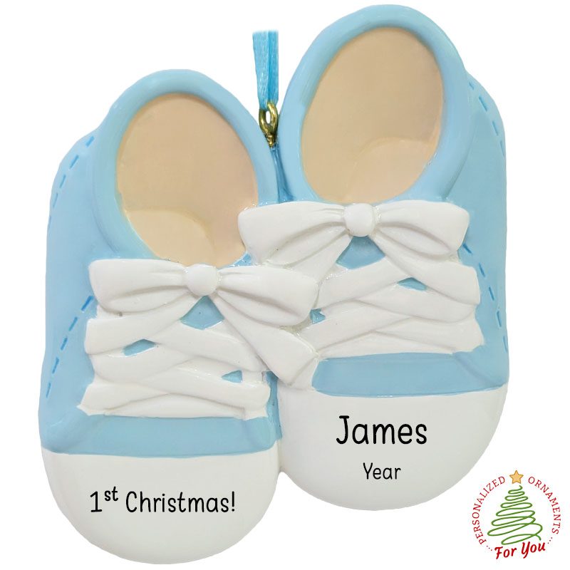 Personalized BLUE Baby Shoes Ornament – Custom New Baby BOY Keepsake ...