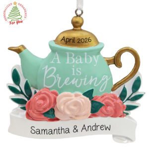 "A Baby is Brewing" Teapot Ornament – Personalized Expecting Baby Keepsake