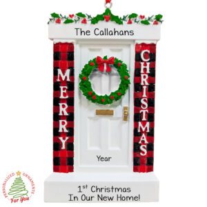 Personalized New Home Buffalo Check Front Door Christmas Ornament