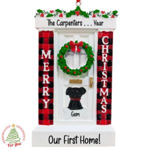 Personalized Front Door With Buffalo Check And Pet Ornament