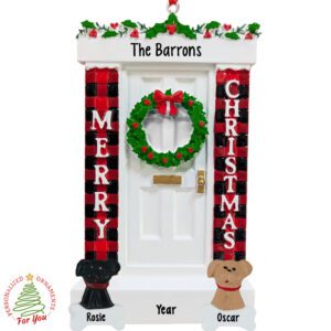 Personalized Front Door With Buffalo Check Decor And 2 Pets Ornament