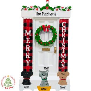 Personalized Front Door With Buffalo Check Decor And 3 Pets Ornament