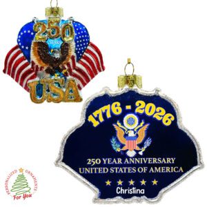 Two-Sided USA 250th Anniversary Glass Ornament – Hand Personalized