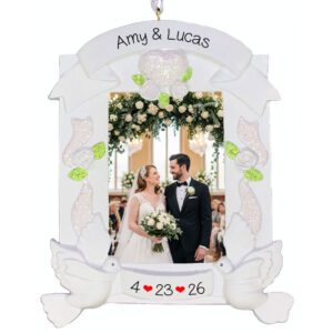 Elegant Wedding Photo Frame with Doves Ornament – Hand Personalized Keepsake
