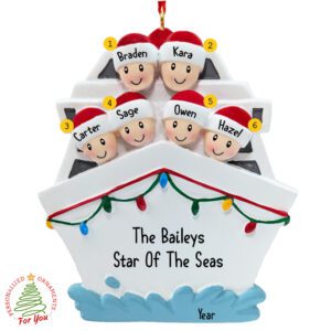 Personalized Cruise Ship Family of Six Ornament – Handcrafted Resin Keepsake