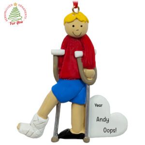 Personalized MALE In Cast And On Crutches Ornament BLONDE Hair
