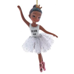 African American Ballerina Personalized 3-D Ornament WHITE SKIRT