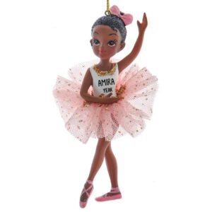 African American Ballerina Personalized 3-D Ornament PINK SKIRT