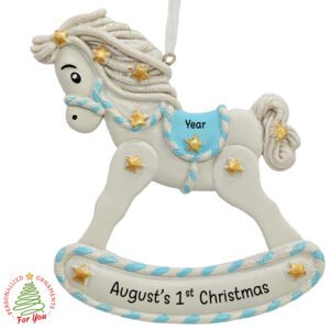 Personalized BLUE Rocking Horse With Glitter Keepsake Ornament