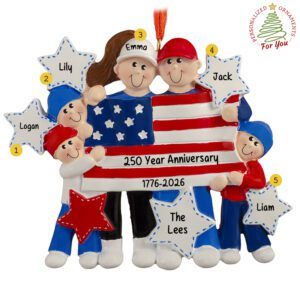 Personalized Patriotic Family Of 5 Celebrating America 250 Ornament