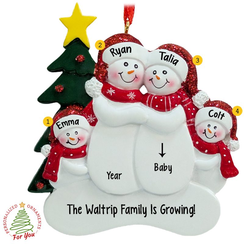 Personalized Family Of 4 Snowmen Expecting Child Ornament ...