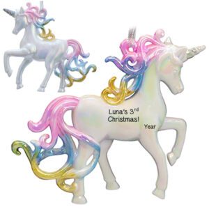 Girl's 3rd Christmas Unicorn Pastel Shatterproof Personalized Ornament