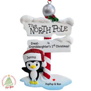 Personalized Great-Granddaughter's 1st Christmas North Pole Penguin Ornament