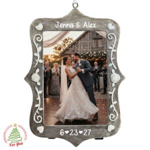 Personalized Silver Wedding Photo Ornament with Easel Back