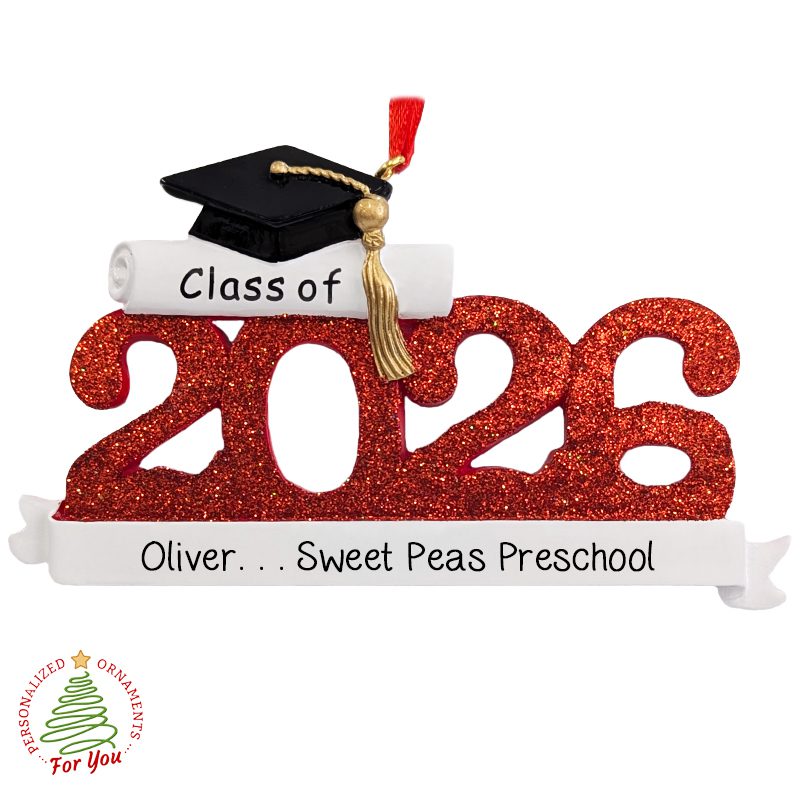 RED Class Of 2026 Preschool Graduation Glittered Ornament ...
