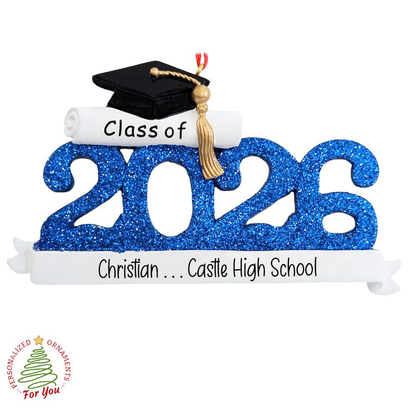 BLUE Class Of 2026 High School Graduation Glittered Ornament ...