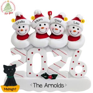 Personalized 2026 Family Of Four With Pet Keepsake Ornament