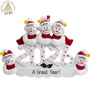 Personalized 2026 Family Of 5 Snowmen Keepsake Ornament