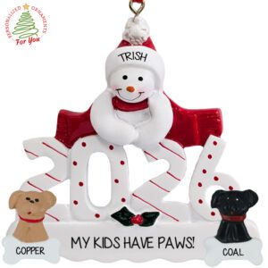 Personalized 2026 Snowman With 2 Pets Keepsake Ornament