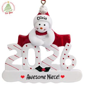 Personalized Awesome Niece 2026 Snowman With Scarf Ornament