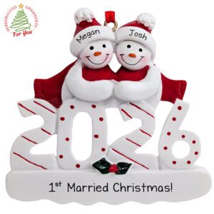 First Married Christmas In 2026 Snowmen Couple Personalized Ornament