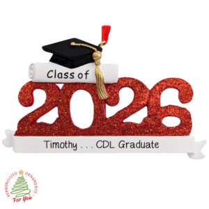 Personalized RED Class Of 2026 Commercial Driver's License Ornament