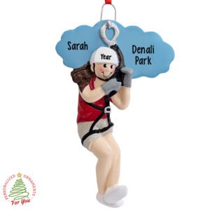 Personalized Zip Lining FEMALE Wearing Harness And Helmet Ornament