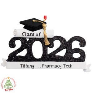 BLACK CLASS OF 2026 Pharmacy Tech Graduate Keepsake Ornament