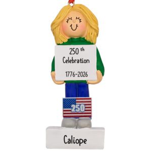 America 250th Anniversary Personalized BLONDE Female Ornament FLAG
