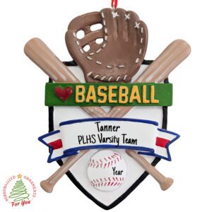 Personalized Baseball Glove With Ball And Bats Shield Ornament