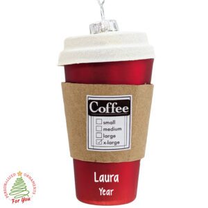 Personalized Glittered Glass 3-D Coffee Cup RED