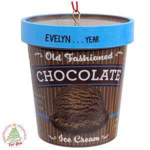 Personalized Fully Dimensional Tub Of Ice Cream Ornament CHOCOLATE