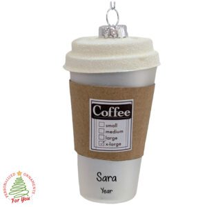 Personalized Glittered Glass 3-D Coffee Cup WHITE