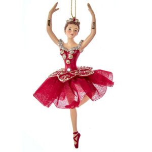 Personalized Elegant Ballerina With RED Tutu Ornament BRUNETTE